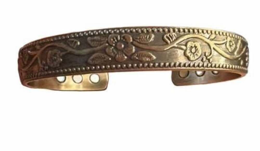 Magnetic Copper Floral Scroll Cuff Bracelet